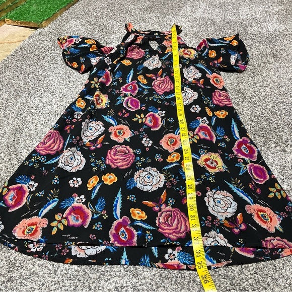 Lily Rose Floral Print Dress Womens Medium Cold Shoulder Black Multicolored - Picture 3 of 10